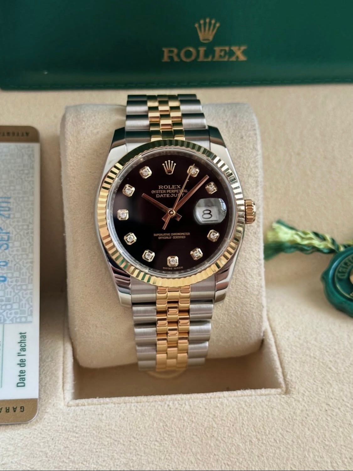 Datejust Black Diamond Dial Gold & Steel